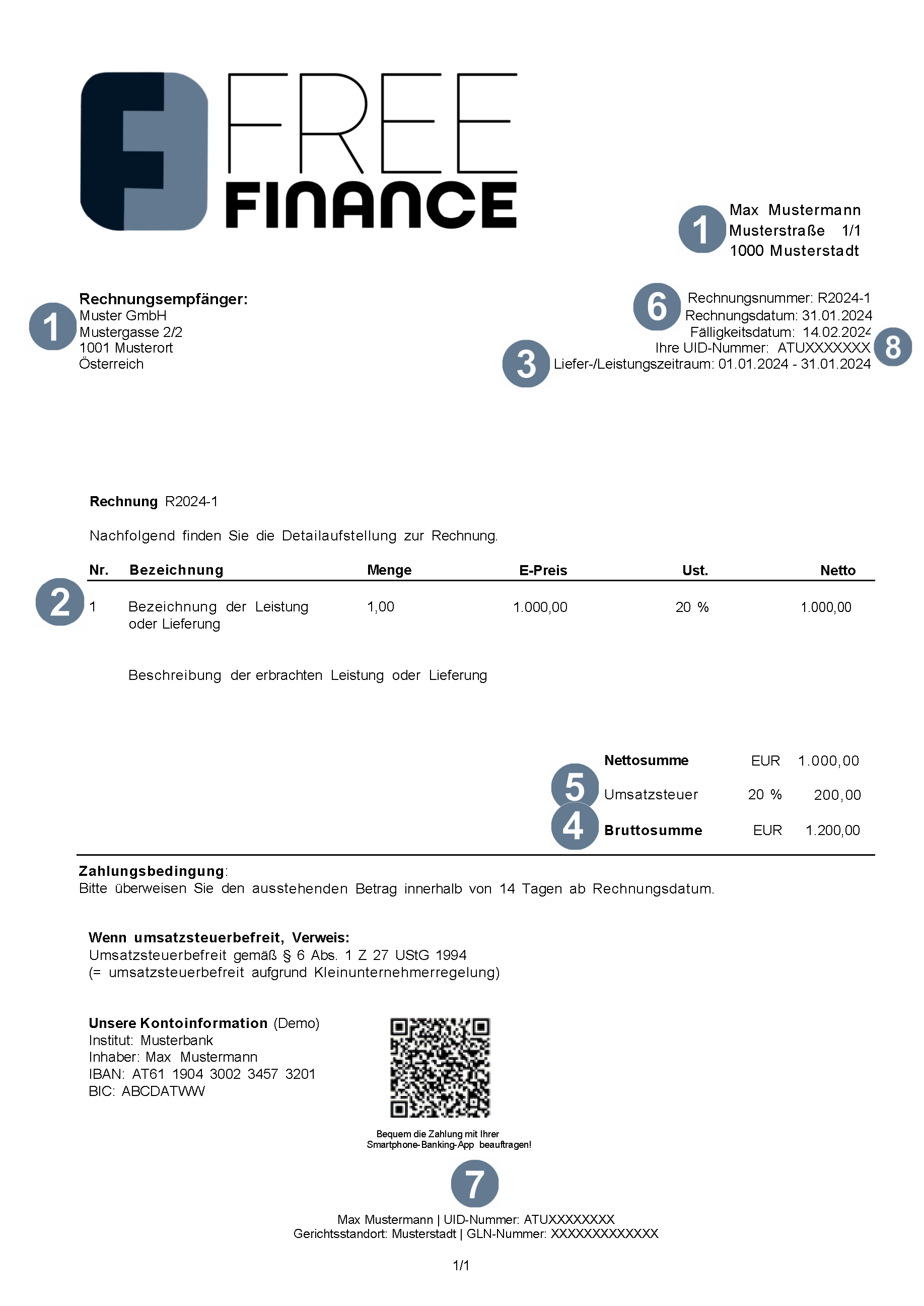 Ausgangsrechnung Erklärung Vorlage FreeFinance